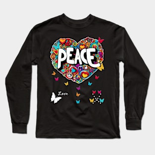 Colorful Butterfly Heart: Peaceful Harmony Graphic Long Sleeve T-Shirt